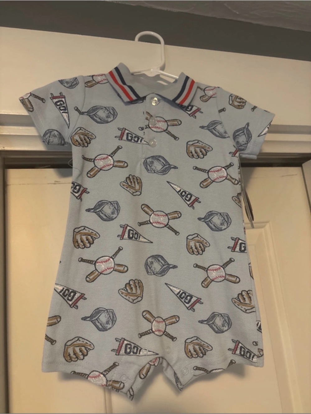 NWT Baby Essentials  Boys Light Blue Baseball Polo Romper 18 months